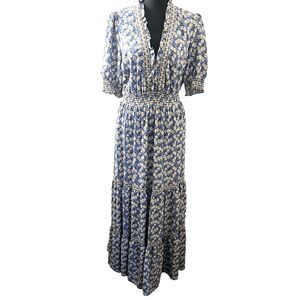 Women's Puff Sleeve Smock Waist Floral Tiered Maxi Dress Boho Cottage Prairie‎